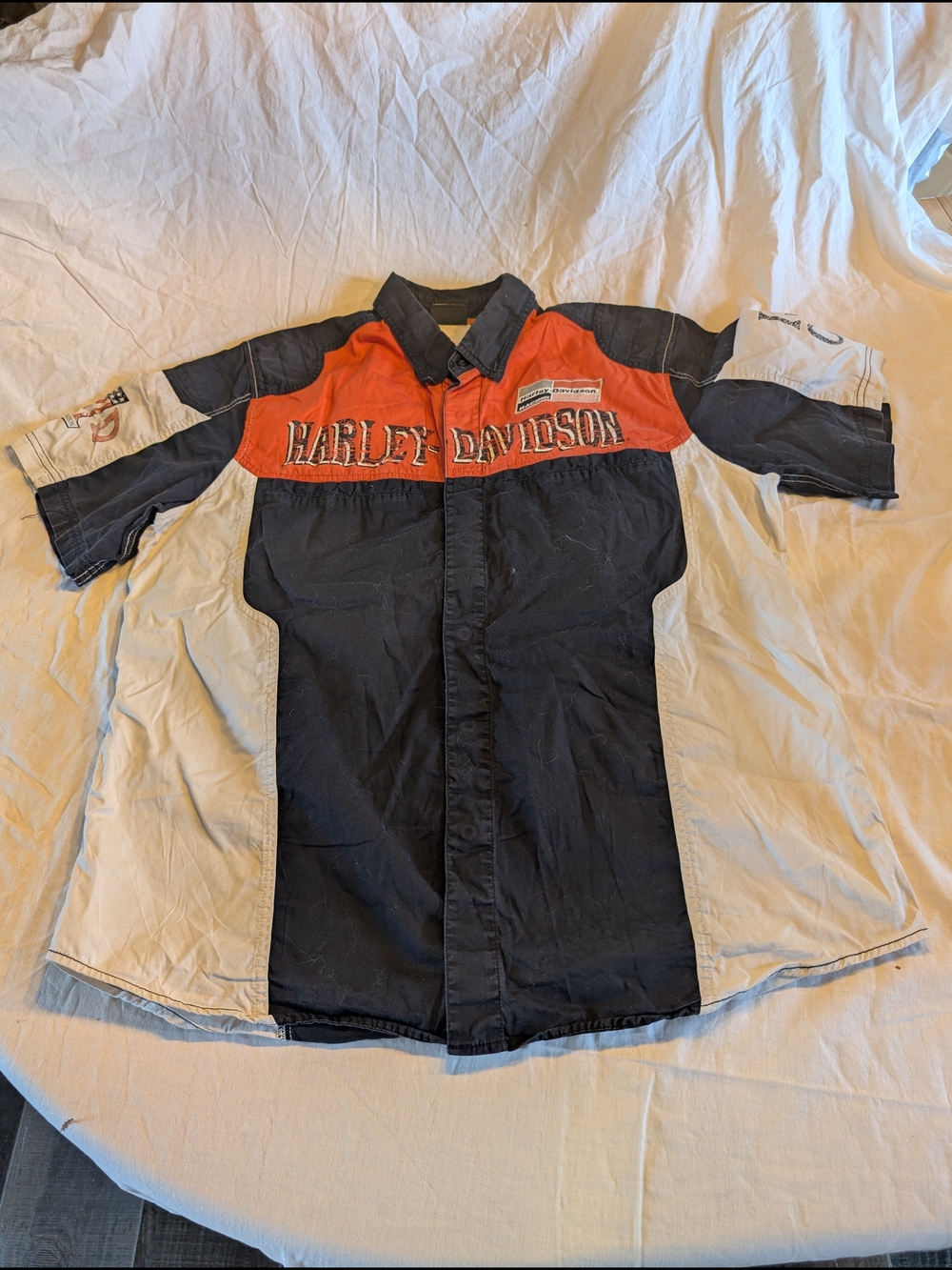 2/70$ Harley-Davidson Black, Orange & White Short-Sleeve Button-Down Shirt